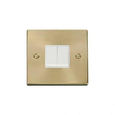 Image of Click Deco 2 Gang Way 10AX Switch Satin Brass White Inserts