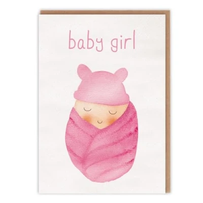 Image of Baby Girl Card Cute Watercolor New for Parents Welcome Cards Congratulations Birth Shower Gender Reveal Adoption