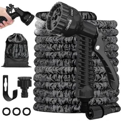 Image of LINGKY 75FT Expandable Garden Hose Pipe, Flexible Water with 3/4&quot;, 1/2&quot; Fittings, Expanding Magic Hose, 7 Function Spray Nozzle, Durable Latex Core Hosepipe Anti Leakage