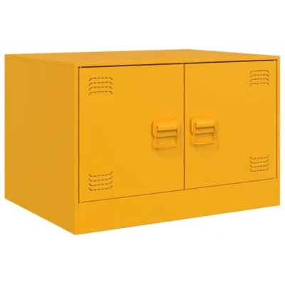 Image of vidaXL Mustard Yellow Coffee Table Rectangular Steel 67x50x44 cm for Modern Living Room, Lounge, Office with Dual Storage Doors