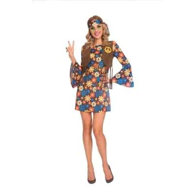 Image of Amscan 9905122 Women&#039;s 1960&#039;s Groovy Hippy Woman Adults Fancy Dress Costume Size: 8 10