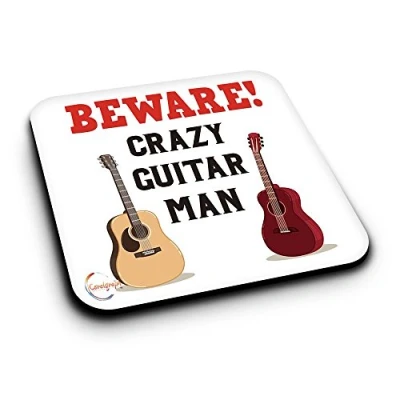 Image of ER462 Beware Crazy Guitar Man Novelty Present Gift Printed MDF Wooden Coaster