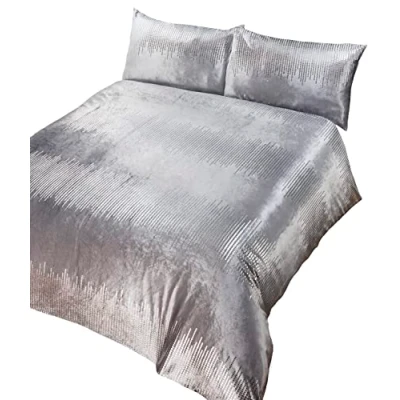 Image of Rapport Home Tiffany Crushed Velvet Silver Double Bedding Duvet Cover Set