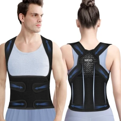Image of Back Brace Support Posture Corrector: Adjustable Shoulder Neck Lumbar Belt Strap Breathable Braces Correction for Women and Men Upper Lower Straightener Spine Hunchback L