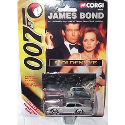 Image of corgi james bond 007 collectors card goldeneye with grey car 1.64 ish scale diecast model