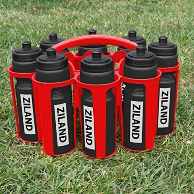 Image of Ziland Academy Easy Squeeze Water Bottle Set [8 x 700ml Bottles 1 Carrier] [Choose Your Colour] Designed for Sport Teams (Black Red Carrier)