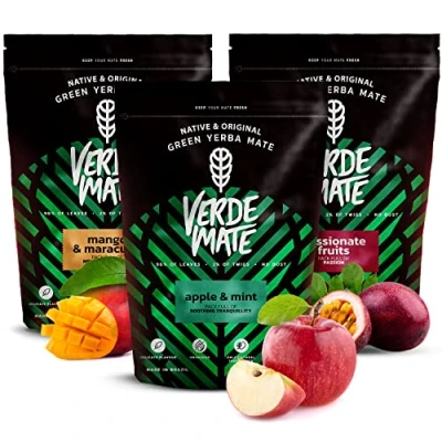 Image of Fruity Yerba mate set with Fruits Verde Green Mango &amp; Maracuya, Apple Mint, Passionate tea 3x500g