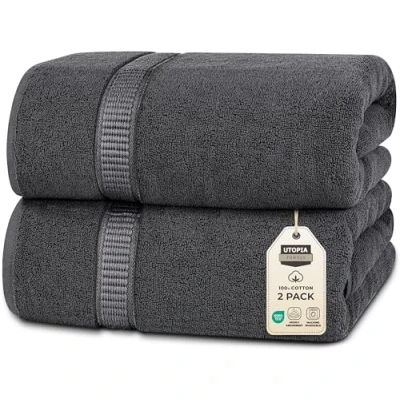 Image of Utopia Towels Premium Jumbo Bath Sheet (90 x 180 cm, 2 Pack) 100% Ring Spun Cotton Highly Absorbent and Quick Dry Extra Large Super Soft Hotel Quality Towel (Grey)