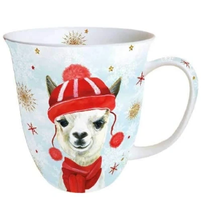 Image of Ambiente Fine Bone China Christmas Mug Winter Llama 0.4 Litre