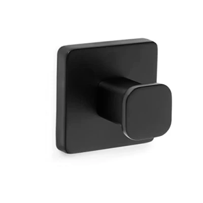 Image of TATAY bathroom Hanger from the NERO accessories collection Stainless Steel and Zamak Double Fixing System with Screws Glu fix Resists up to 10Kg Black Wall 6 x 4 cm