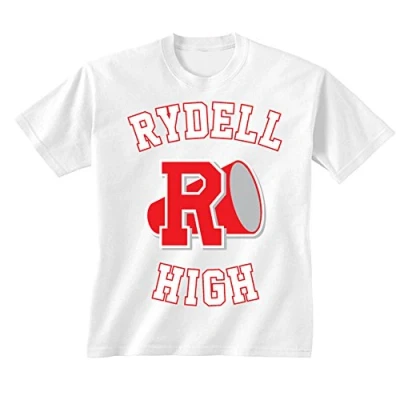 Image of Flip Youth Kids Childrens Rydell High School Logo Grease Costume T Shirt White 7 8 Years (M)