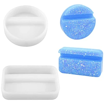 Image of 2 Pcs Mobile Phone Holder Stand Mold Resin Casting Molds Handmade Cell Bracket Silicone DIY Epoxy Moulds Tray Craft Tool Ornament Jewelry Making