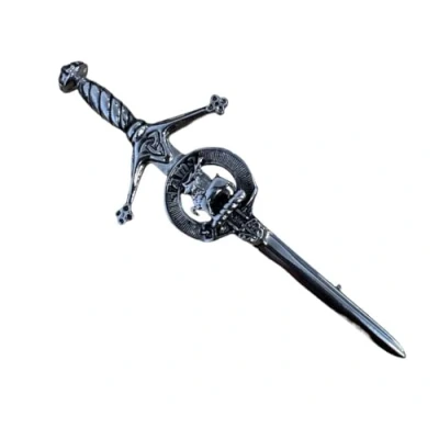 Image of Kilts Wi Hae Scott Clan Crest Pewter Sword Kilt Pin, silver