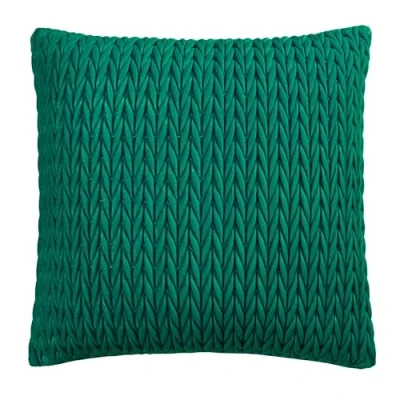 Image of Laurence Llewelyn Bowen Jade Green Plain Plaited Cushion 43 x 43cm Velvet with Filling/Padding Included Crotchet Amory Collection of Plait Cushions