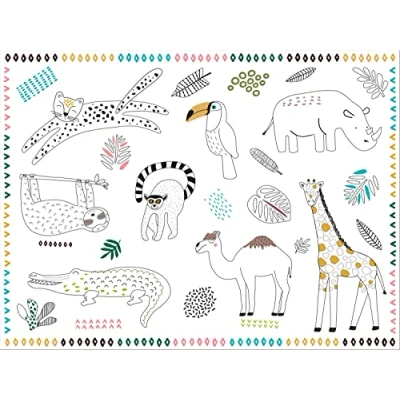 Image of Folat 68339 Placemats, Colouring Pages, Zoo Party, Pack of 6, Multicoloured, L