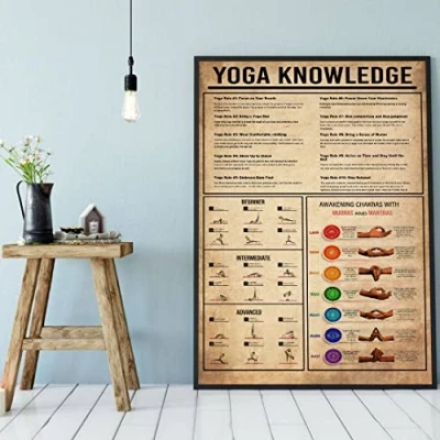 Image of Eeypy Yoga Poster Knowledge Rules Art For Beginner Awakening Chakras With Mudras and Mantras Studio decor club exercise encourages Wall metal tin sign 8x12 Inch