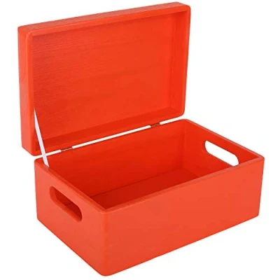 Image of Creative Deco Large Red Wooden Storage Box 30 x 20 14 cm (+/ 1 cm) with Hinged Lid &amp; Handles Gift for Christmas Xmas Kitchen Wood Keepsake Memory Craft Chest