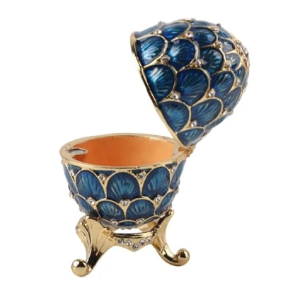 Image of Hilitand Jewellery Organiser Diamond Trinket Box Vintage Style Egg Collection Enamel Easter Decoration Craft Gift (Blue)