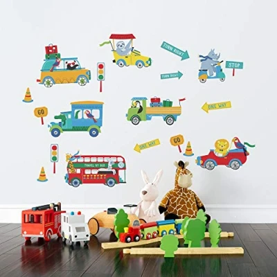 Image of Kids Zoo Escape Animals 22 Peel and Stick Wall Stickers Bedroom Décor Decal