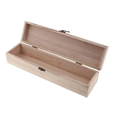 Image of sharprepublic Natural Wood Box with Lid and Clasp Make Your Own Gift, Jewelry, Memory Long Wooden Wine Boxes for Gifts Table Centerpieces
