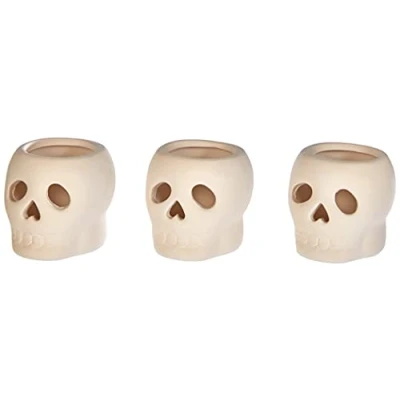 Image of Baker Ross AG9942 Ceramic Skull Tealight Holders (Pack of 3) for Kids to Decorate and Display, Assorted