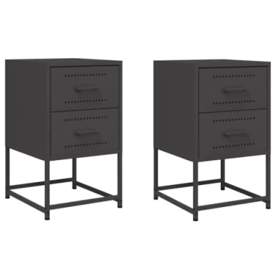 Image of vidaXL Bedside Cabinets 2 pcs Industrial Style Black Steel Nightstands/Bedsides Tables Ample Storage, Easy to Clean 36x39x60.5 cm