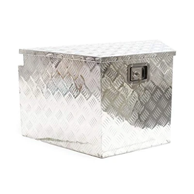 Image of WilTec Tool Box Chequer Plate Site Storage Chest Van Aluminum Gas Spring