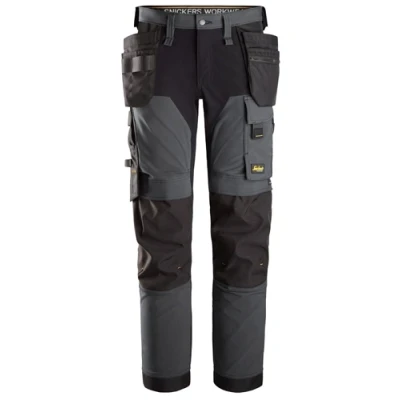 Image of Snickers AllroundWork 4 way Stretch Trousers Holster Pockets Steel Grey/Black 44