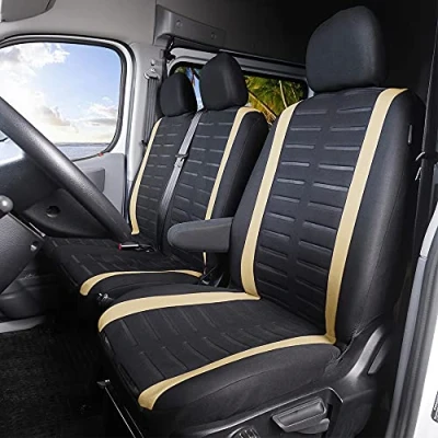 Image of TOYOUN Van seat Covers Universal Fit Most Vans Trucks Lorry Front Single &amp; Double Car for Driver and Passenger 2+1 Covers, Beige