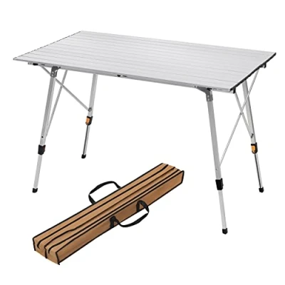 Image of WOLTU Camping Table Aluminium Picnic 4ft Silver Folding Outdoor Garden Balcony Market Kitchen Work Travel with Carrying Bag Roll up Tabletop