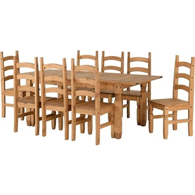 Image of Seconique Corona Extending Dining Set with 8 Chairs in Distressed Waxed Pine