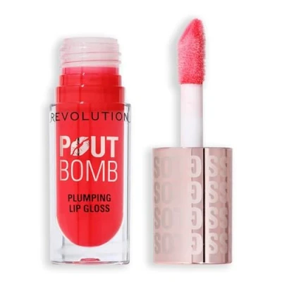 Image of Revolution Beauty, Pout Bomb Plumping Lip Gloss, High Shine for Glossy, Fuller &amp; Plump Lips with Hyaluronic Acid Peptides, Vegan Cruelty Free, Cherry Sheer Red