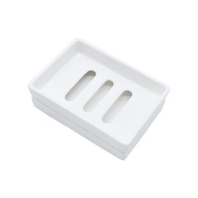 Image of Ceramic Soap Dish Holder for Bathroom and Shower Double Layer Draining Tray