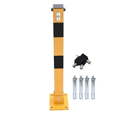Image of TOPWAY Car Parking Space Lock Bollard, Yellow and Balck Lockable Fold Down Barrier Post, Private Park Driveway Guard Saver Blocker, Upper Lock, 60cm Height 161892