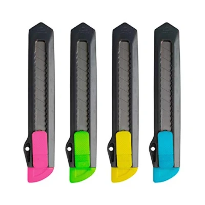 Image of Kores KC18 Box Cutter Manual Lock, Carbon Steel Blade, Utility Knife of 18mm Paper Cutter, Craft Knife, Office Supplies, Cardboard Pack 1 in Assorted Colours