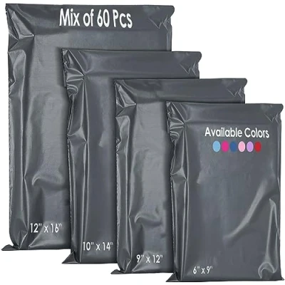 Image of YUNJU 60 Mixed Mailing Postal Self Seal Closure Plastic Bags Envelopes for Posting Clothes, Postal, Packaging, Shipping Tempered Proof, Secure Medium Postage Sizes Grey