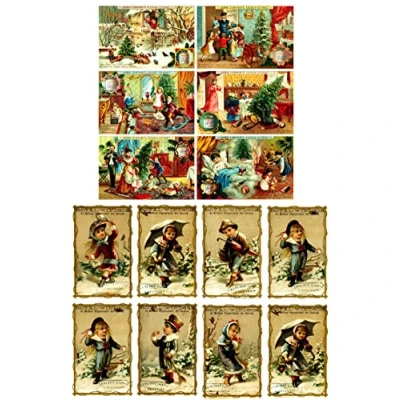 Image of Decoupage Paper Pack (20 Sheets 10x15cm) Winter Kids Christmas FLONZ Vintage Ephemera Trading Card