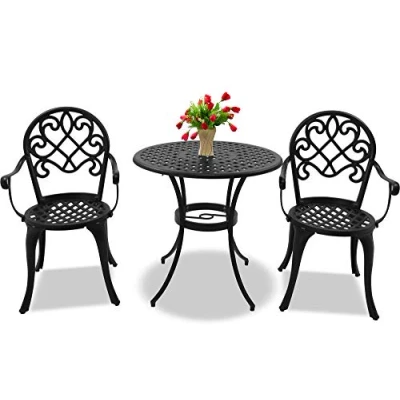 Image of Prego Garden &amp; Patio Table 2 Large Chairs with Armrests Cast Aluminium Bistro Set Black Centurion Supports