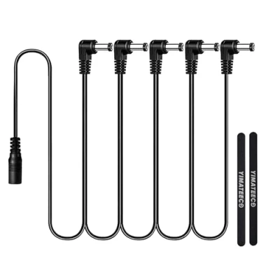 Image of YIMATEECO Guitar Pedal Power Supply Adapter, 1 to 5 Way Daisy Chain 9V Cord Effect Cable, 90 Degree Male Effector Extension Cable for (Tip Negative)