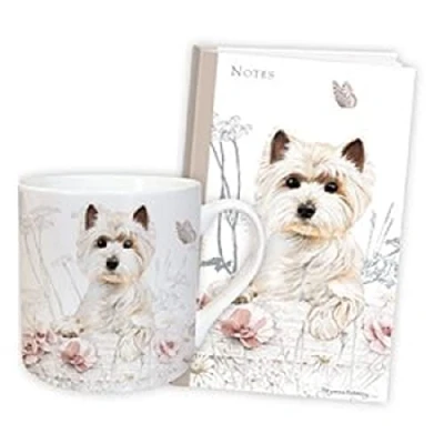 Image of Westie Dog Flowers Butterfly Gift Box Set of Ceramic Mug and A5 Notebook West Highland White Terrier