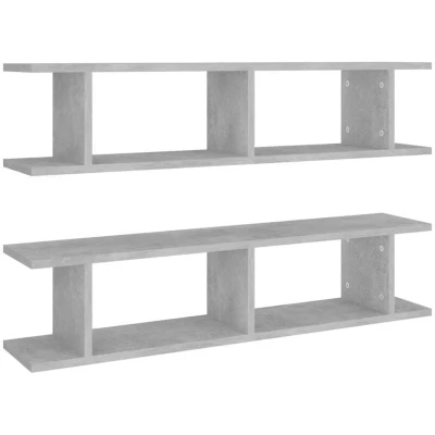 Image of vidaXL 2x Wall Shelves Home Living Room Furniture Shelving Ledges Mounted Floating Hanging Display Shelf Rack Chipboard Concrete Grey