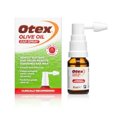 Image of Otex Olive Oil Ear Spray for Natural, Gentle Removal of Excessive, Hardened Wax. Bottle with Applicator 10ml