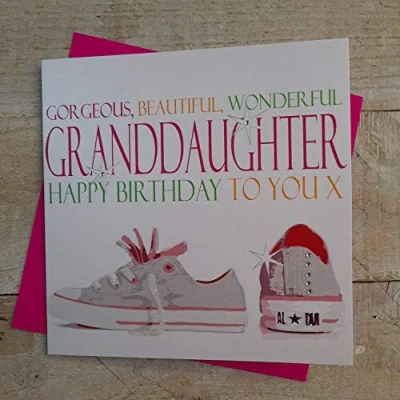 Image of White Cotton Cards Gorgeous, Beautiful, Wonderful Granddaughter Happy, Handmade Birthday Card (Neon Range, Code N92)