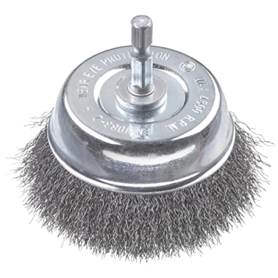 Image of kwb Fine Crimped Cup Brush, Wavy, HSS Steel Wire, Ø 75 mm for Metal and Stone, Wire Brush Drill Machine with E6.3 Hex Shank, Rust Removal, Descaling, Roughening, Cleaning, 1 Piece