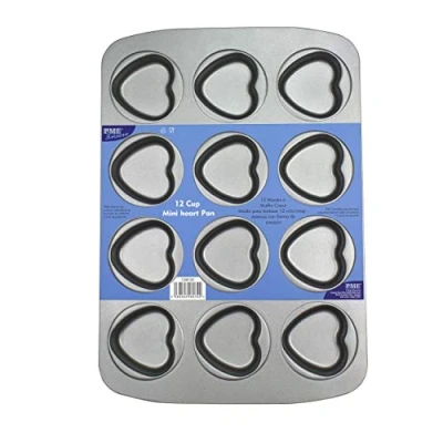 Image of PME Non Stick 12 Cup Mini Heart Pan, Carbon Steel,Grey