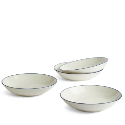 Image of Royal Doulton Bowls Gordon Ramsay Maze Denim Line Stoneware Pasta Bowl Set of 4 Large Ideal for Pasta, Lunch and Dinner 24cm Each, Blue,White