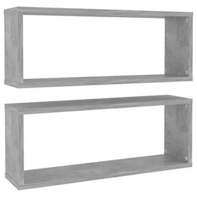 Image of vidaXL 2x Wall Shelves Home Living Room Bedroom Furniture Set Mounted Floating Hanging Display Shelf Rack Chipboard Concrete Grey
