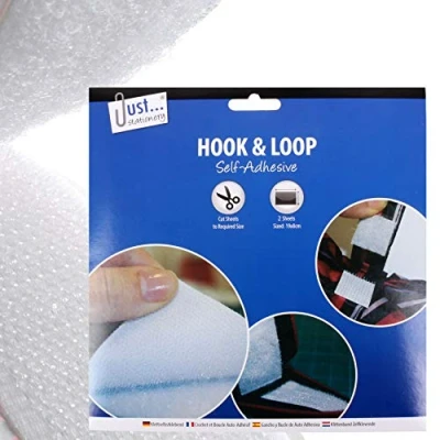 Image of 2Pc White Self Adhesive Hook &amp; Loop Sheets 80mm x 190mm Cut to Size Sticky Fastener Strip