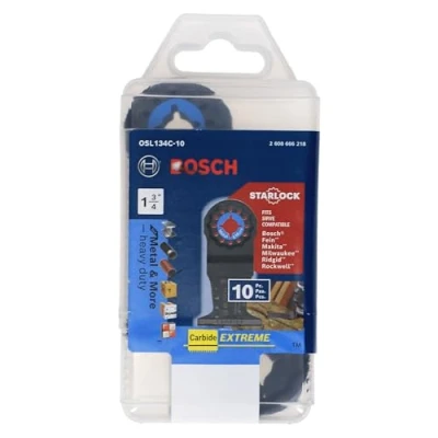 Image of BOSCH OSL134C 10 Pack 1 3/4 In. Starlock Oscillating Multi Tool Metal &amp; More Carbide Extreme Plunge Cut Blades for Cutting Iron Bar, Metal, Wood with Nails, Drywall and Tile