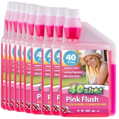 Image of 40Shot Pink Mega Value Pack 10 x 1L Flush Rinse Concentrate 400 Doses Limescale Prevention &amp; Fresh Water Biodegradable pH Neutral